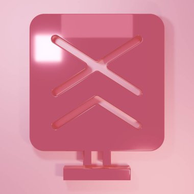 Pink Railroad crossing icon isolated on pink background. Railway sign. Minimalism concept. 3D render illustration.