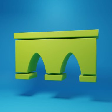 Green Bridge for train icon isolated on blue background. Minimalism concept. 3D render illustration.