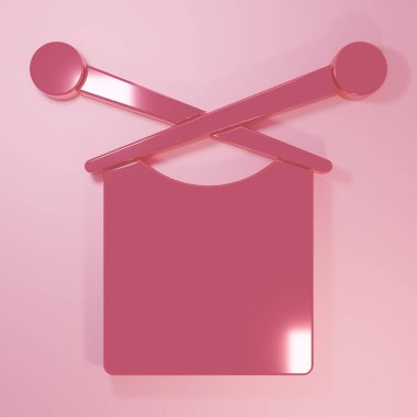 Pink Knitting icon isolated on pink background. Wool emblem with knitted fabric and needle. Label for hand made, knitting or tailor shop. Minimalism concept. 3D render illustration.