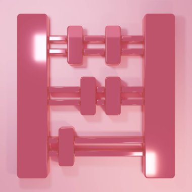 Pembe Abaküs simgesi pembe arkaplanda izole edilmiş. Geleneksel sayım çerçevesi. Eğitim işareti. Matematik okulu. Minimalizm kavramı. 3 Boyutlu resimleme.