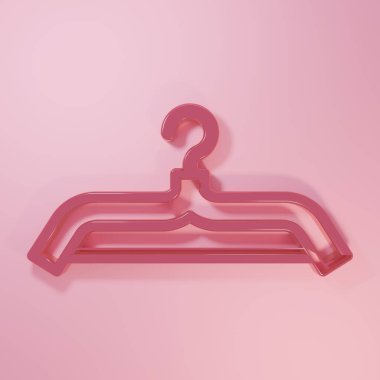 Pembe Askı giysi ikonu pembe arka planda izole edilmiş. Vestiyer ikonu. Kıyafet servis sembolü. Çamaşır askı tabelası. Minimalizm kavramı. 3 Boyutlu resimleme.