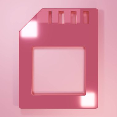 Pink SD card icon isolated on pink background. Memory card. Adapter icon. Minimalism concept. 3D render illustration.
