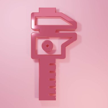 Pembe Calliper veya kalibre ve ölçek ikonu pembe arka planda izole edilmiş. Hassas ölçüm aletleri. Minimalizm kavramı. 3 Boyutlu resimleme.