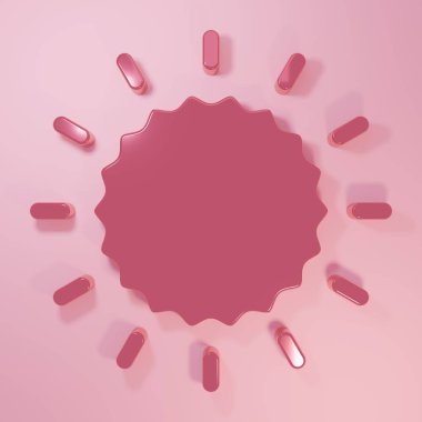 Pembe Güneş simgesi pembe arkaplanda izole edilmiş. Minimalizm kavramı. 3 Boyutlu resimleme.