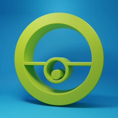 Green Robot vacuum cleaner icon isolated on blue background. Home smart appliance for automatic vacuuming, digital device for house cleaning. Minimalism concept. 3D render illustration.