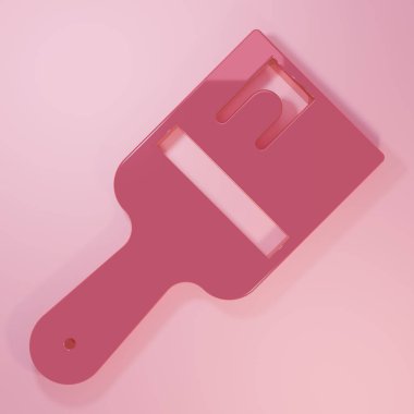 Pembe boya fırçası simgesi pembe arkaplanda izole edilmiş. Minimalizm kavramı. 3 Boyutlu resimleme.
