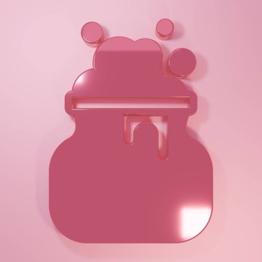 Pembe Cadı Kazan ikonu pembe arka planda izole edilmiş. Mutlu Cadılar Bayramı Partisi. Minimalizm kavramı. 3 Boyutlu resimleme.