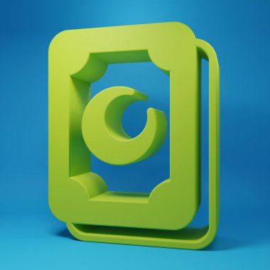 Yeşil Tarot kartı simgesi mavi arkaplanda izole edildi. Sihirli tarot kartları seti. Minimalizm kavramı. 3 Boyutlu resimleme.