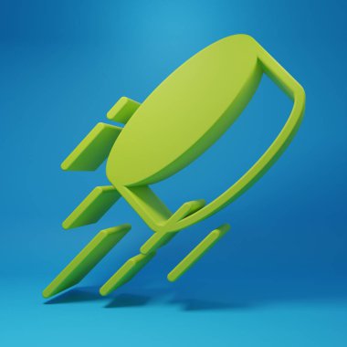 Green Hockey puck icon isolated on blue background. Minimalism concept. 3D render illustration.