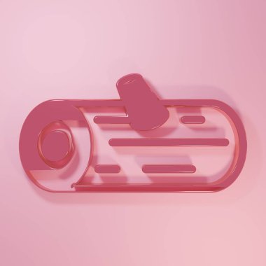 Pembe tahta kütük simgesi pembe arka planda izole edilmiş. Yakacak odun yığını. Minimalizm kavramı. 3 Boyutlu resimleme.
