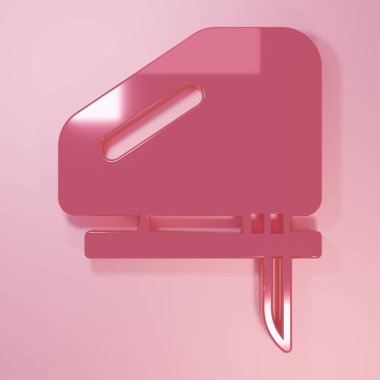 Pink Electric jigsaw with steel sharp blade icon isolated on pink background. Power tool for woodwork. Minimalism concept. 3D render illustration.