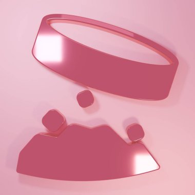Pink Giant magnet holding iron dust icon isolated on pink background. Minimalism concept. 3D render illustration.