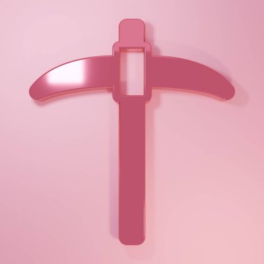 Pembe Kazma simgesi pembe arkaplanda izole edilmiş. Minimalizm kavramı. 3 Boyutlu resimleme.