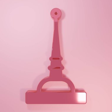 Pembe anten simgesi pembe arkaplanda izole edilmiş. Radyo anteni kablosuz. Teknoloji ve ağ sinyali radyo anteni. Minimalizm kavramı. 3 Boyutlu resimleme.
