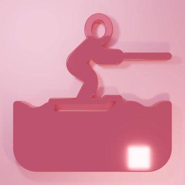 Pink Water skiing man icon isolated on pink background. Minimalism concept. 3D render illustration.