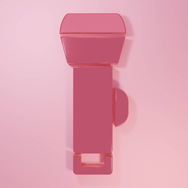 Pembe el feneri simgesi pembe arkaplanda izole edilmiş. Minimalizm kavramı. 3 Boyutlu resimleme.