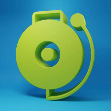 Mavi arkaplanda yeşil zil simgesi izole edildi. Yangın alarmı. Servis zili, el zili işareti, uyarı sembolü. Minimalizm kavramı. 3 Boyutlu resimleme.