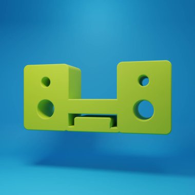 Green Home stereo with two speakers icon isolated on blue background. Music system. Minimalism concept. 3D render illustration.