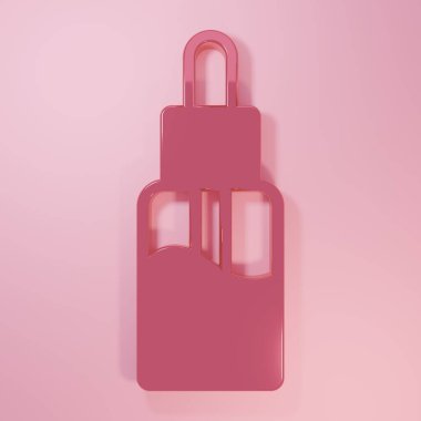Pembe arka planda izole edilmiş elektronik sigara ikonu için pembe Vape sıvı şişe. Minimalizm kavramı. 3 Boyutlu resimleme.