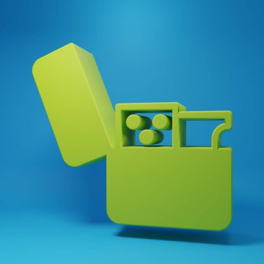 Green Lighter icon isolated on blue background. Minimalism concept. 3D render illustration.