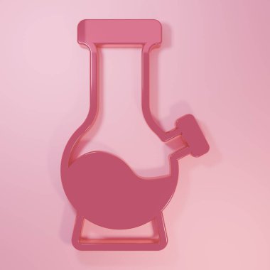 Esrar içmek için pembe cam bong ya da pembe arka planda izole edilmiş kenevir ikonu. Minimalizm kavramı. 3 Boyutlu resimleme.