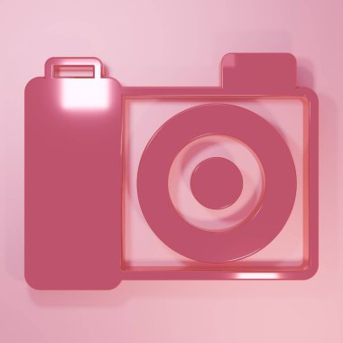 Pembe fotoğraf makinesi simgesi pembe arkaplanda izole edilmiş. Foto kamera. Dijital fotoğrafçılık. Minimalizm kavramı. 3 Boyutlu resimleme.