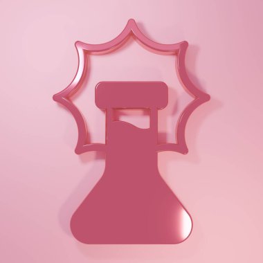 Pembe Molekül simgesi pembe arkaplanda izole edilmiş. Kimya moleküllerinin yapısı, fen öğretmenlerinin yenilikçi eğitim posteri. Minimalizm kavramı. 3 Boyutlu resimleme.