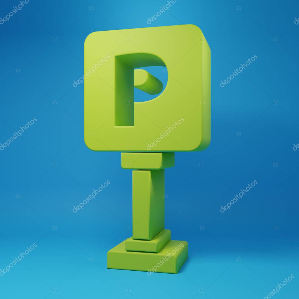 Green Parking icon isolated on blue background. Street road sign. Minimalism concept. 3D render illustration.
