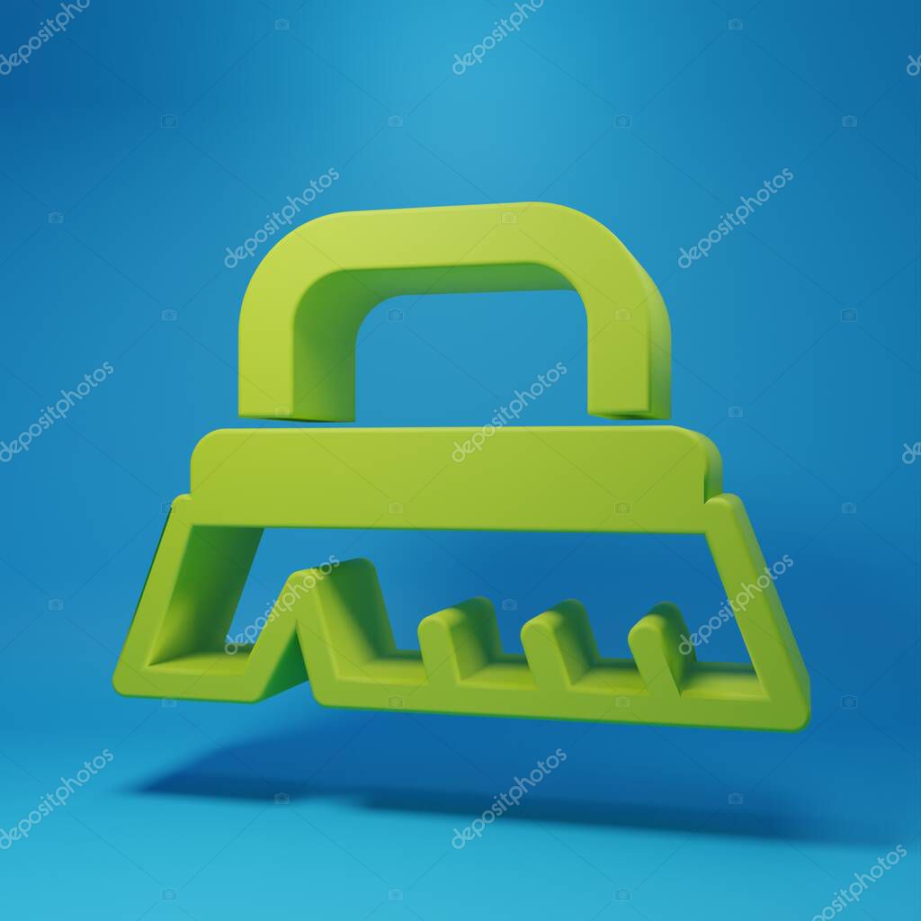 Green Brush for cleaning icon isolated on blue background. Minimalism concept. 3D render illustration.