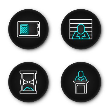 Yargıç Eski Kum Saati Mahkûmu ve Kasa simgesi. Vektör.