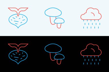 Cloud 'a yağmur pancarı ve mantar ikonu koyun. Vektör.