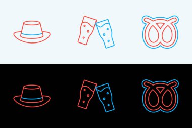 Pretzel Oktoberfest şapkası ve bir bardak bira ikonu. Vektör.