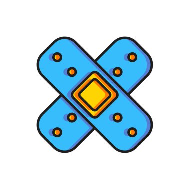 Renkli çapraz bandaj alçı simgesi beyaz arkaplanda izole edildi. Tıbbi alçı, yapıştırıcı bandaj, esnek kumaş bandajı. Düz çizgili, gölgeli. Vektör.