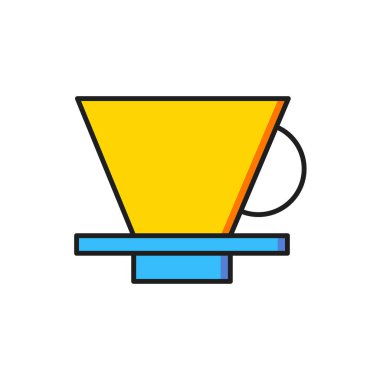 Beyaz arkaplanda izole edilmiş renkli V60 kahve makinesi simgesi. Düz çizgili, gölgeli. Vektör.