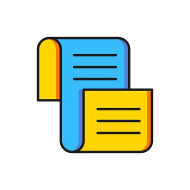 Renk Kararnamesi, kağıt, parşömen, kaydırma simgesi beyaz arkaplanda izole edildi. Düz çizgili, gölgeli. Vektör.