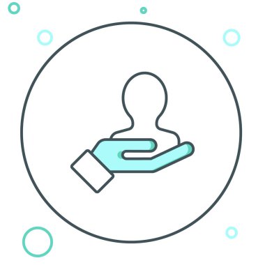 Çizgi El, beyaz arkaplanda izole edilmiş bir insan simgesi için arama yap. İşe alım ya da seçim konsepti. Çalışanları ve işi ara. Renkli taslak konsepti. Vektör.