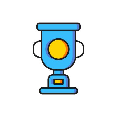 Beyaz arkaplanda izole edilmiş Renk Ödülü ikonu. Galibiyet ödülü sembolü. Şampiyonluk ya da yarışma kupası. Spor başarısı işareti. Düz çizgili, gölgeli. Vektör.