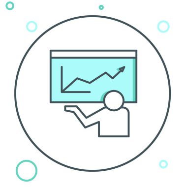 Çizgi Eğitimi, sunum simgesi beyaz arkaplanda izole edildi. Renkli taslak konsepti. Vektör.