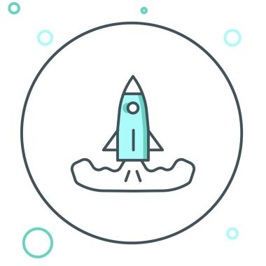 Roket çizgi simgesi beyaz arkaplanda izole edildi. Renkli taslak konsepti. Vektör.