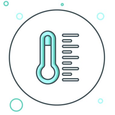 Meteoroloji çizgisi termometresi beyaz arkaplanda izole edilmiş ikonu ölçüyor. Termometre termometresi sıcak ya da soğuk hava gösteriyor. Renkli taslak konsepti. Vektör.