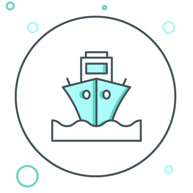 Çizgi Kargo gemisi simgesi beyaz arkaplanda izole edildi. Renkli taslak konsepti. Vektör.