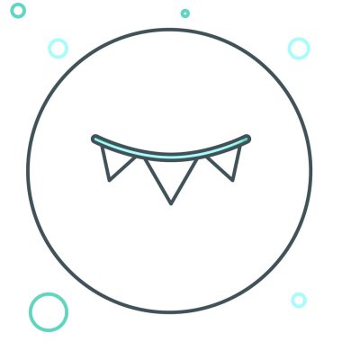 Beyaz arka planda izole edilmiş bayrak simgesi olan Çizgi Karnavalı çelengi. Doğum günü kutlaması için parti flamaları, festival dekorasyonu. Renkli taslak konsepti. Vektör.