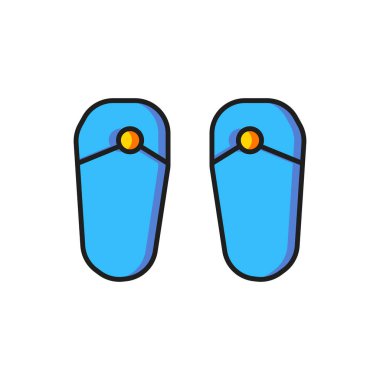 Renkli Terlik simgesi beyaz arkaplanda izole edildi. Plaj terlikleri tabelası. Düz çizgili, gölgeli. Vektör.