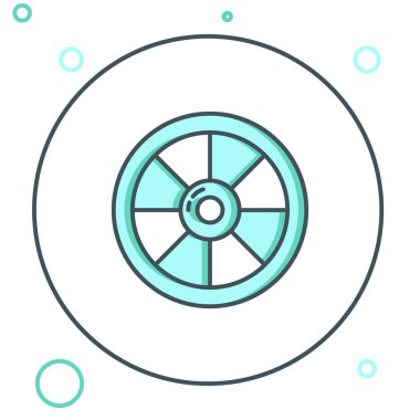 Beyaz arka planda izole edilmiş çizgi yuvarlak ahşap kalkan simgesi. Güvenlik, güvenlik, koruma, mahremiyet, koruma kavramı. Renkli taslak konsepti. Vektör.