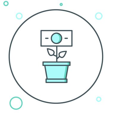 Çömlekteki çizgi para fabrikası beyaz arka planda izole edilmiş. İş yatırımı büyüme konsepti. Para tasarrufu ve yatırım. Renkli taslak konsepti. Vektör.