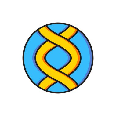 Beyaz arkaplanda izole edilmiş renkli DNA sembolü. Genetik mühendisliği, genetik testler, klonlama, babalık testleri. Düz çizgili, gölgeli. Vektör.