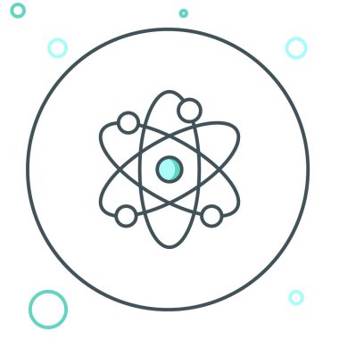 Satır Atom simgesi beyaz arkaplanda izole edildi. Bilimin, eğitimin, nükleer fiziğin, bilimsel araştırmaların sembolü. Renkli taslak konsepti. Vektör.