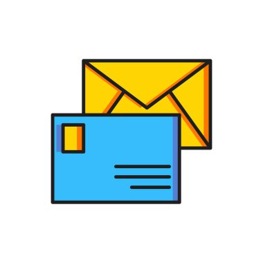 Beyaz arkaplanda Renk Zarfı simgesi izole edildi. E- posta mektup sembolü. Düz çizgili, gölgeli. Vektör.