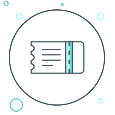 Çizgi tren bileti simgesi beyaz arkaplanda izole edildi. Demiryolu ile seyahat et. Renkli taslak konsepti. Vektör.