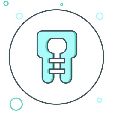 Çizgi Hayat ceketi simgesi beyaz arkaplanda izole edildi. Can yeleği ikonu. Olağanüstü bir spor. Spor malzemeleri. Renkli taslak konsepti. Vektör.